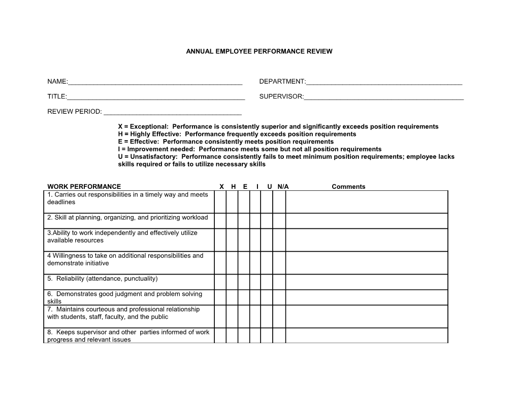 Annual Employee Performance Review for Physical Plant Shops & Programs Section