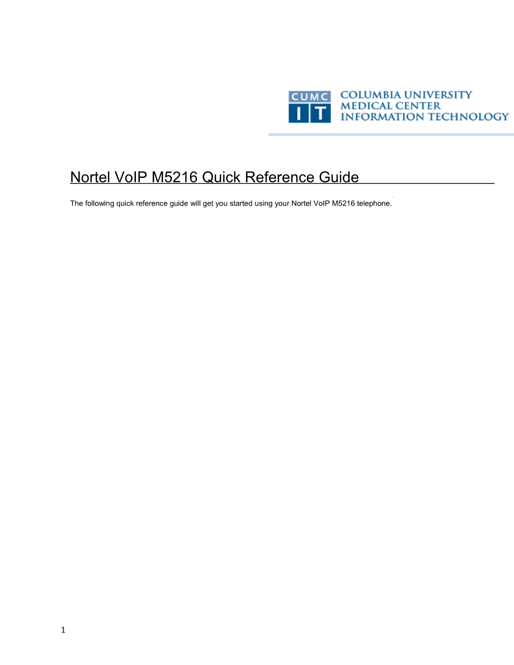 Nortel Voip M5216 Quick Reference Guide
