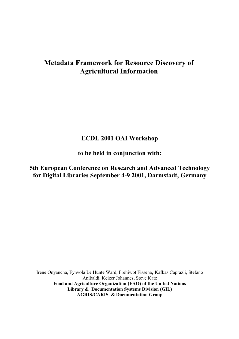 Metadata Framework for Resource Discovery Of