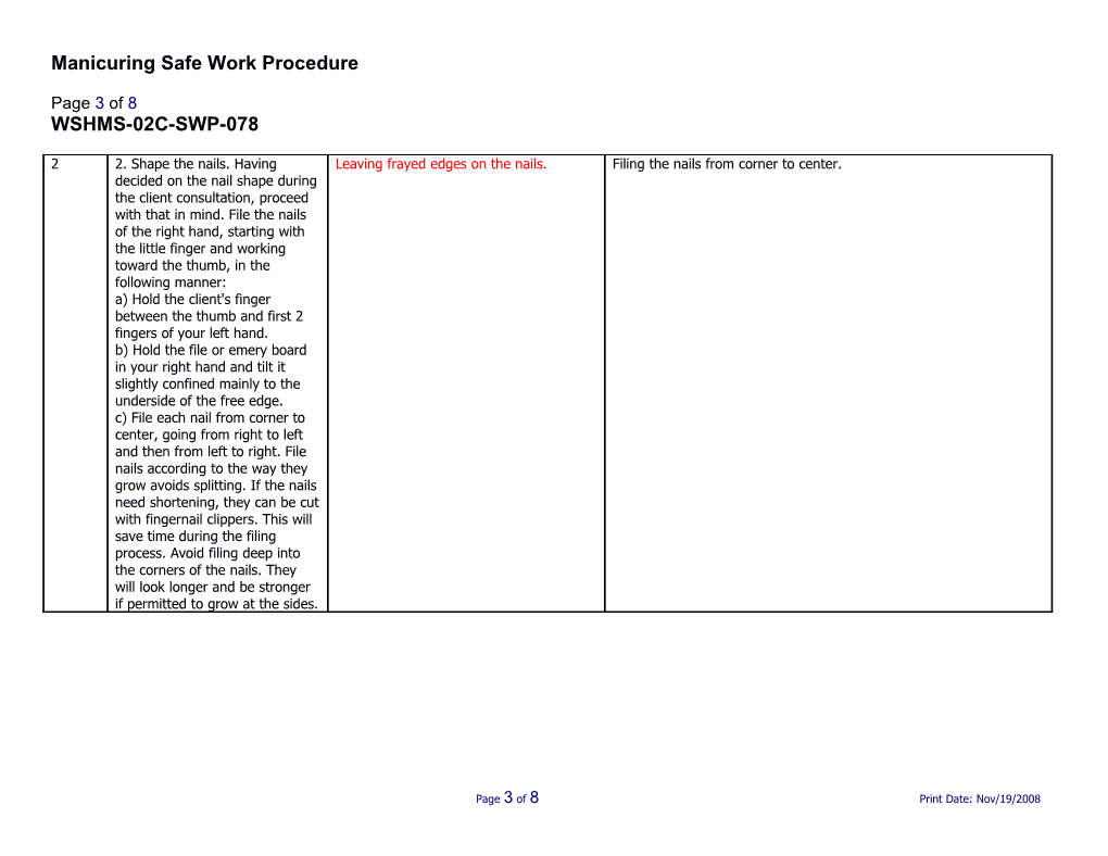 SWP-078 Manicuring Safe Work Procedure