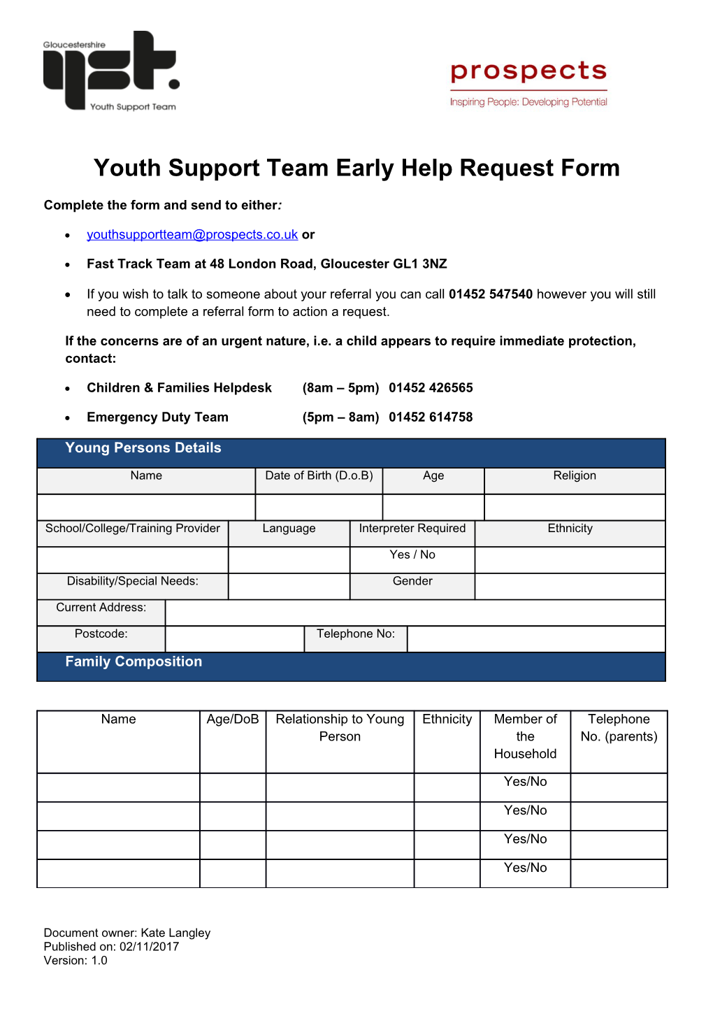 Youth Support Team Early Help Request Form