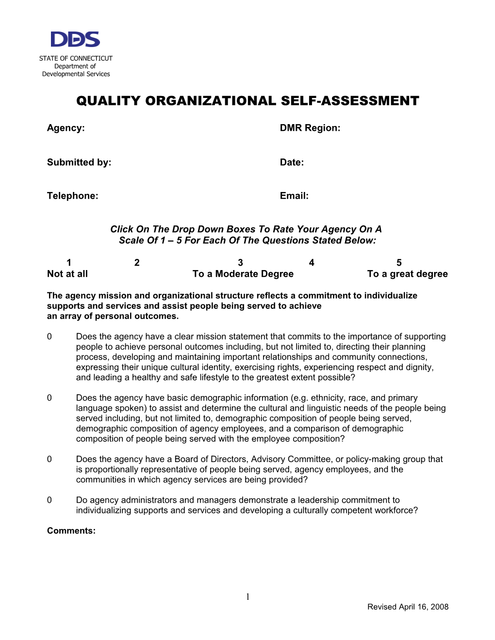 CT DMR Organizational Self-Assessment – Version 2