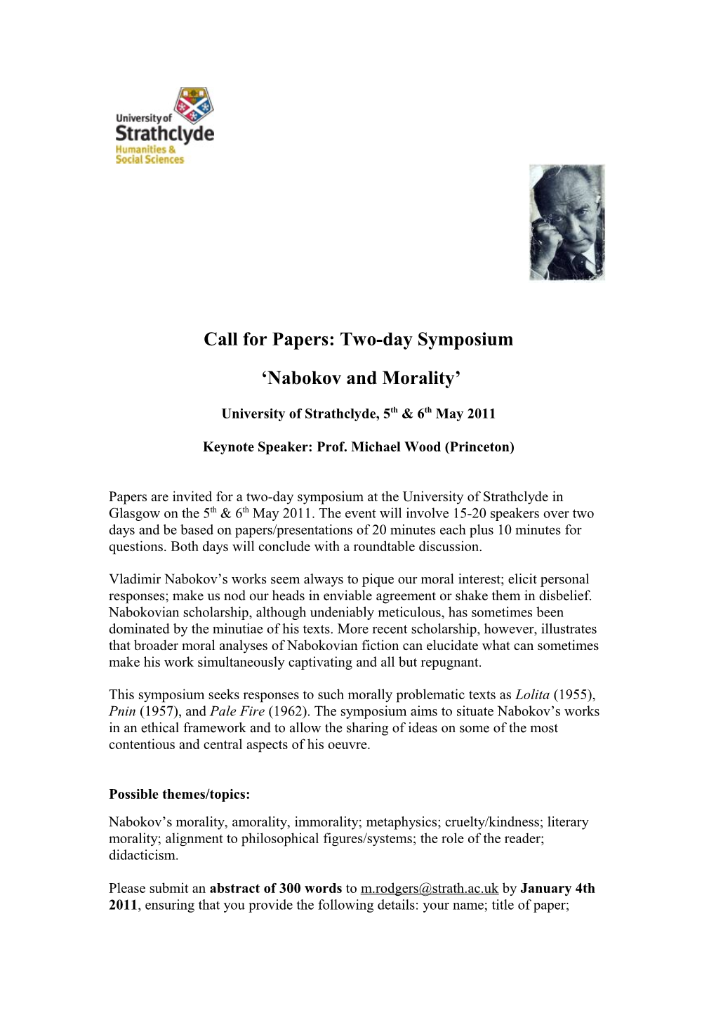 Call for Papers: Two-Day Symposium