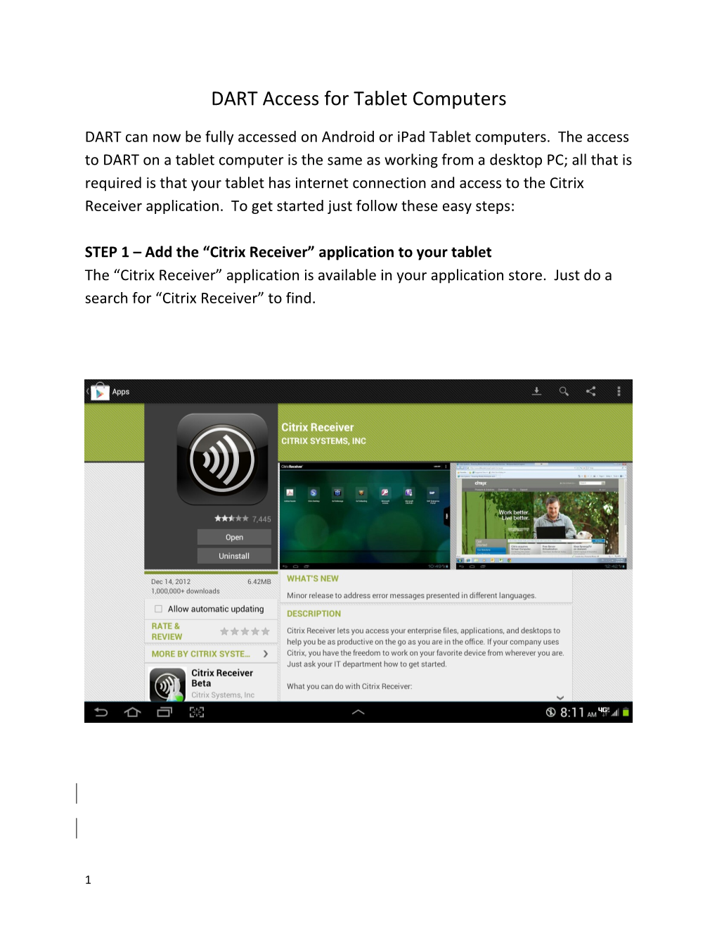 STEP 1 Add the Citrix Receiver Application to Your Tablet