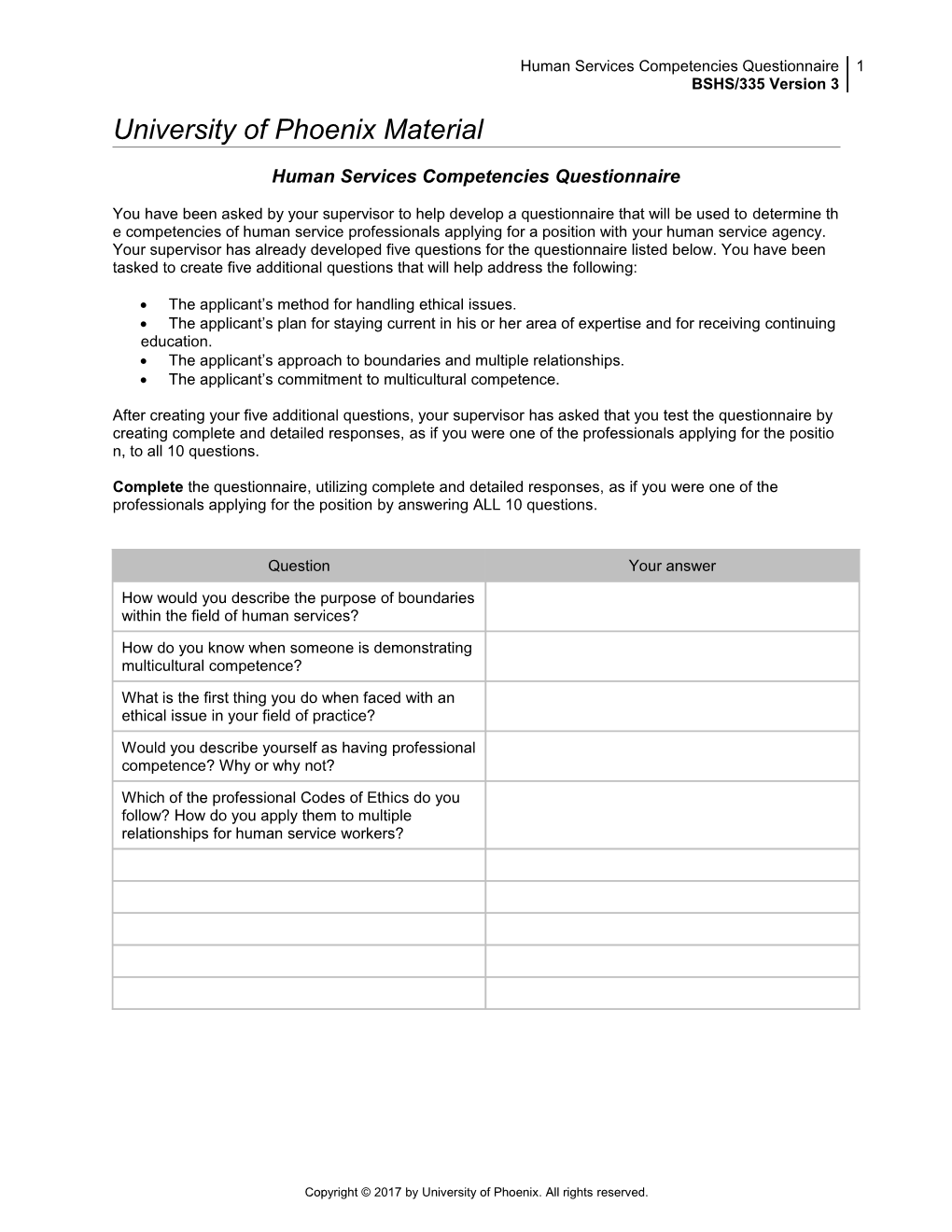 Human Services Competencies Questionnaire