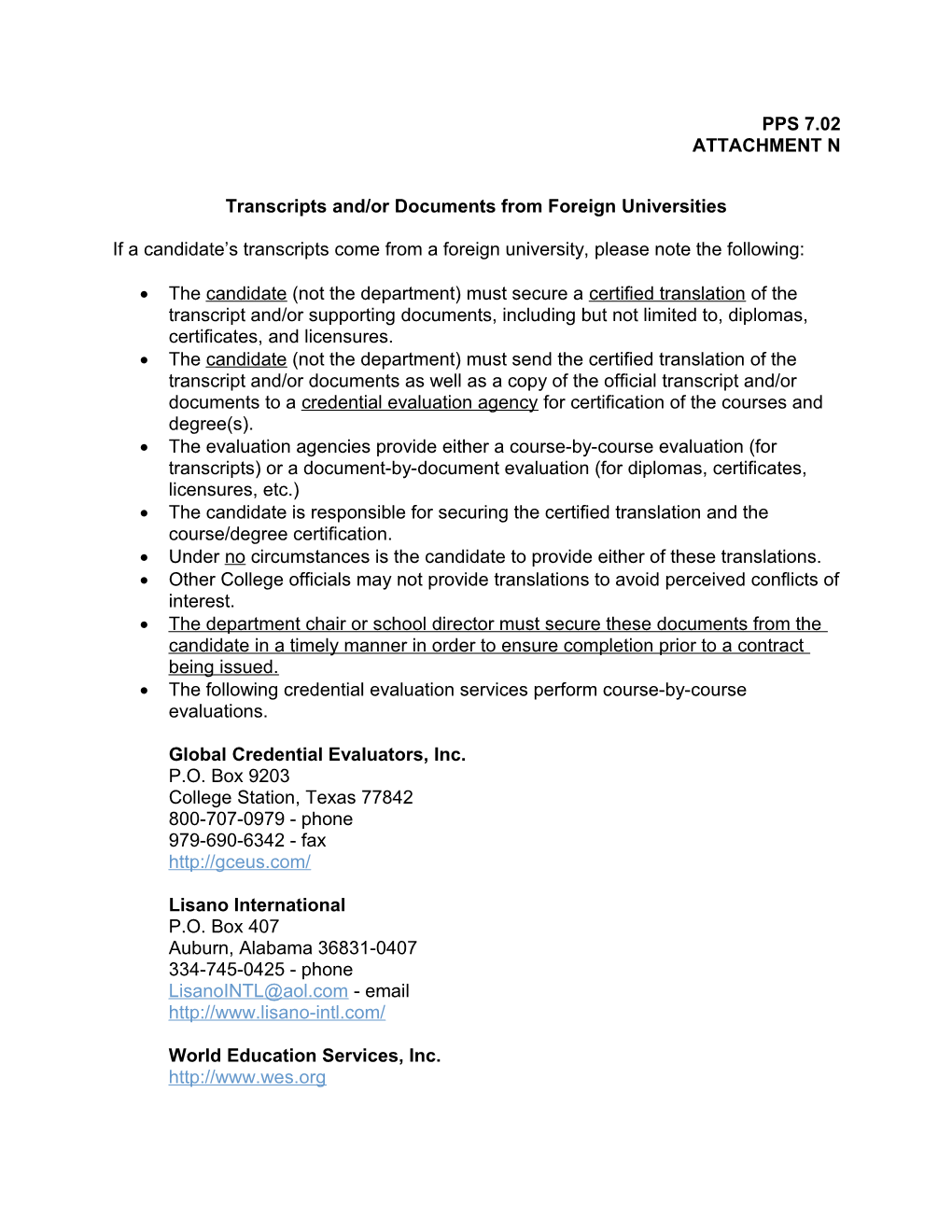 Transcripts And/Or Documents from Foreign Universities