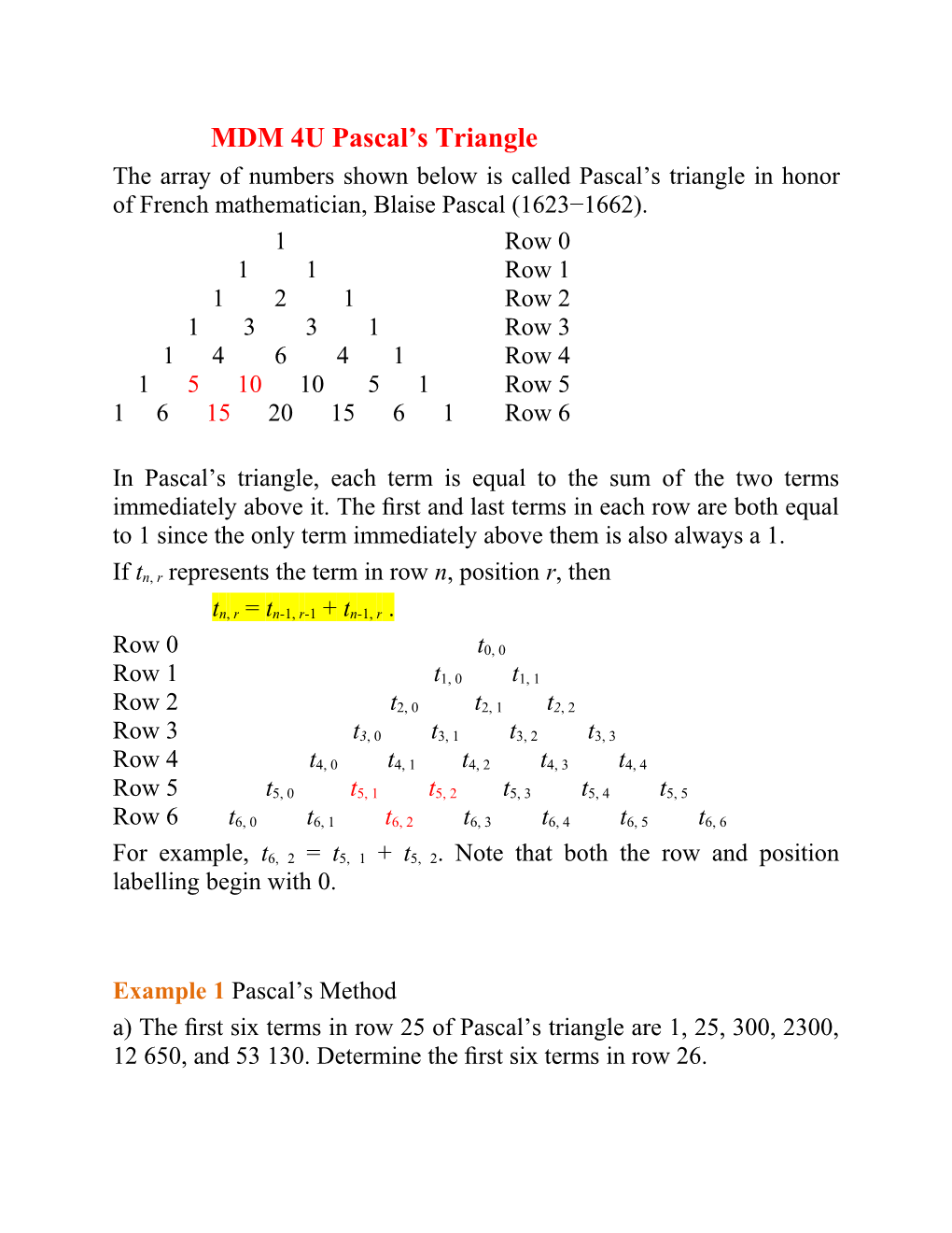 MDM 4U Pascal S Triangle