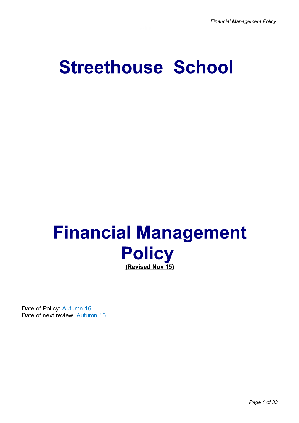 Financial Management Policy of the Governing Body