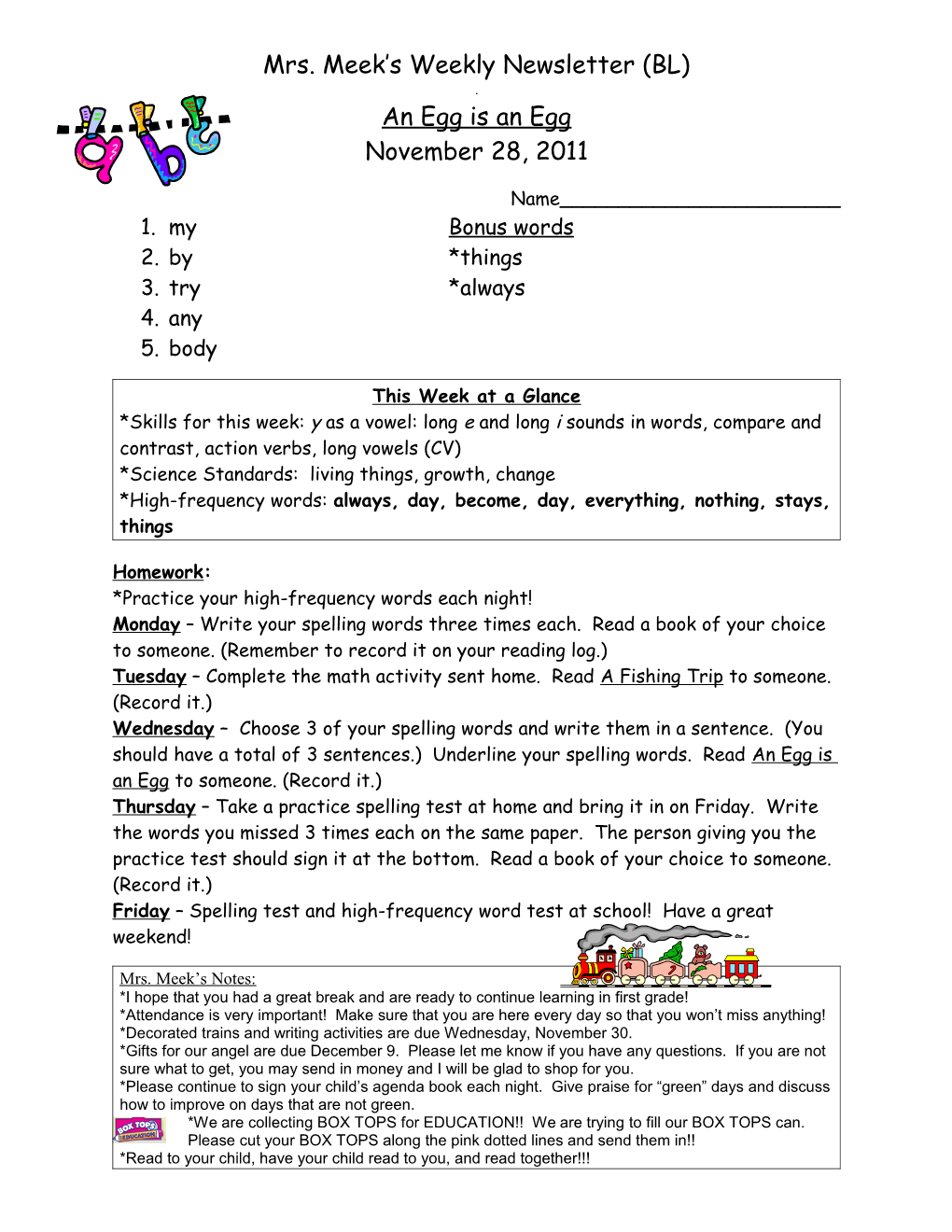 Mrs. Meek S Weekly Newsletter (BL)