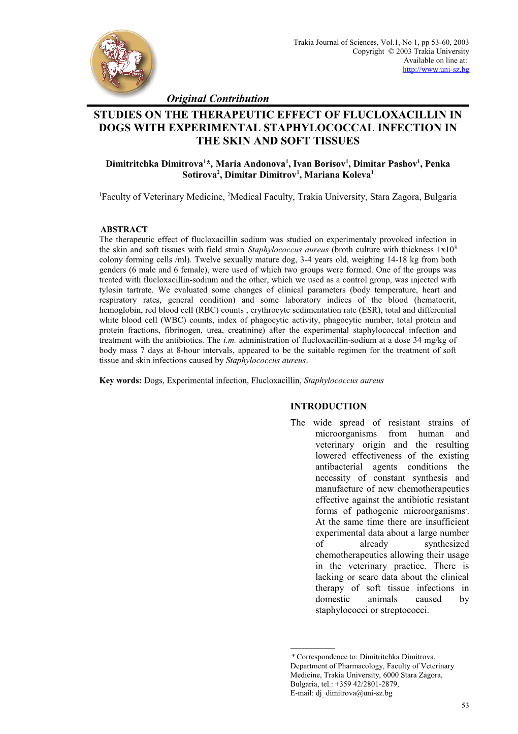 Studies on the Therapeutic Effect of Flucloxacillin in Dogs with Experimental Staphylococcal