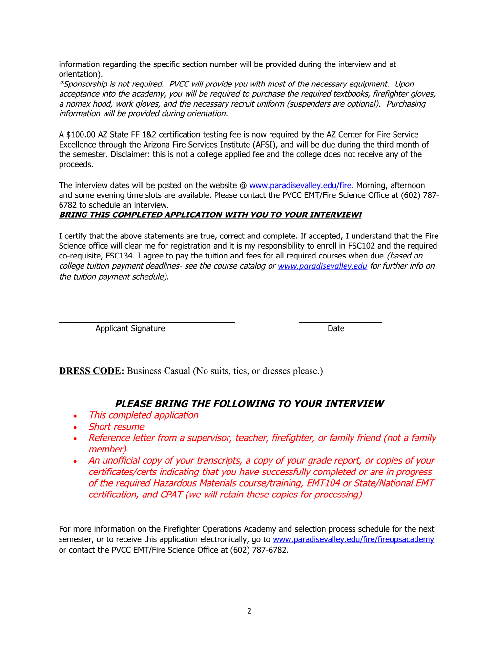 PVCC Firefighter Operations Academy Application (FSC102)