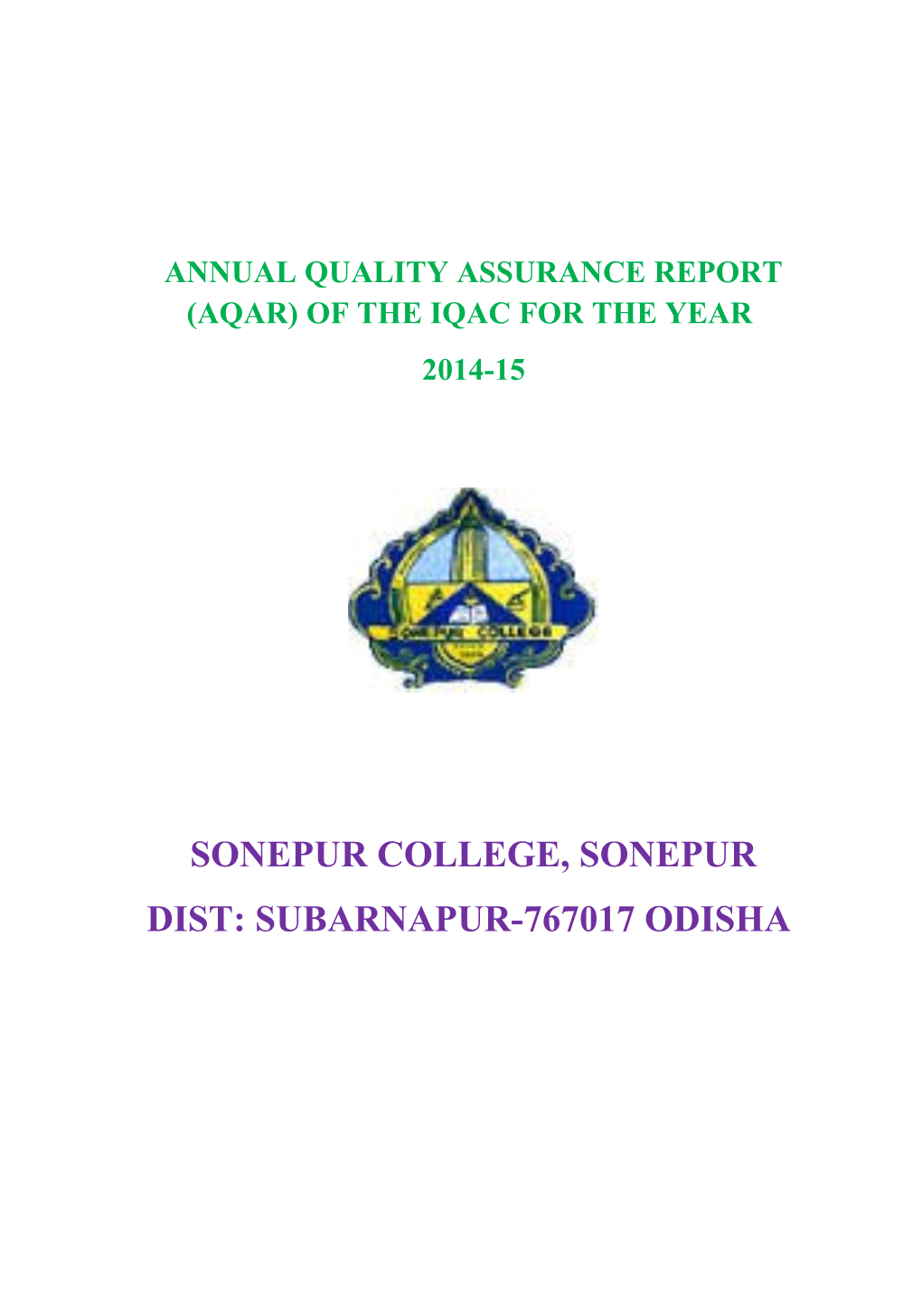 Annual Quality Assurance Report (Aqar) of the Iqac for the Year