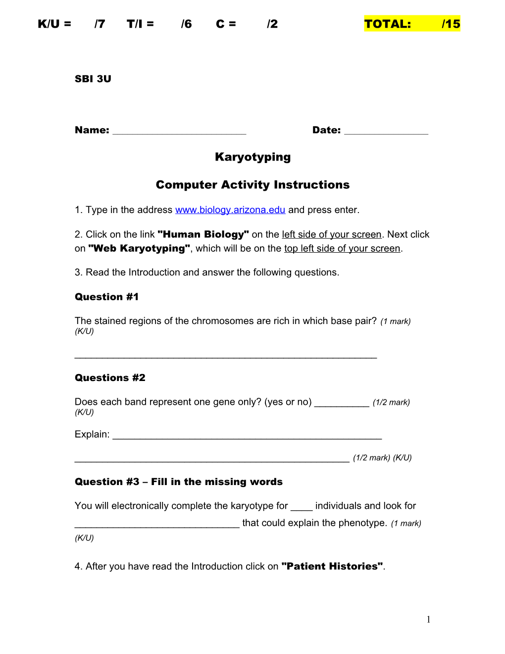 Grade 11 Biology Genetics Computer Activity