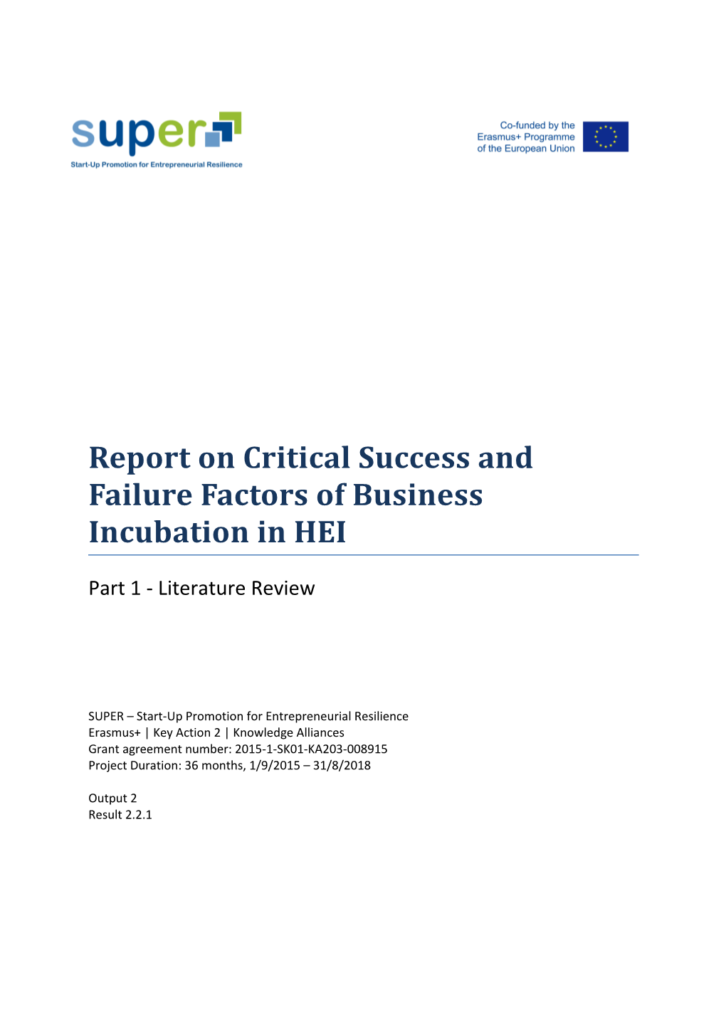 Report on Critical Success and Failure Factors of Business Incubation in HEI