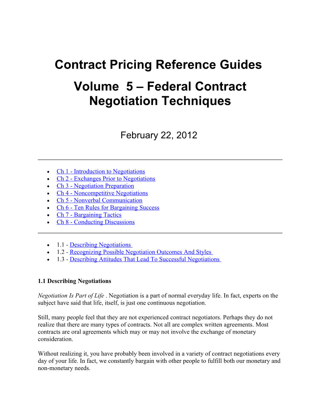 Contract Pricing Reference Guides Volume 5 Federal Contract Negotiation Techniques