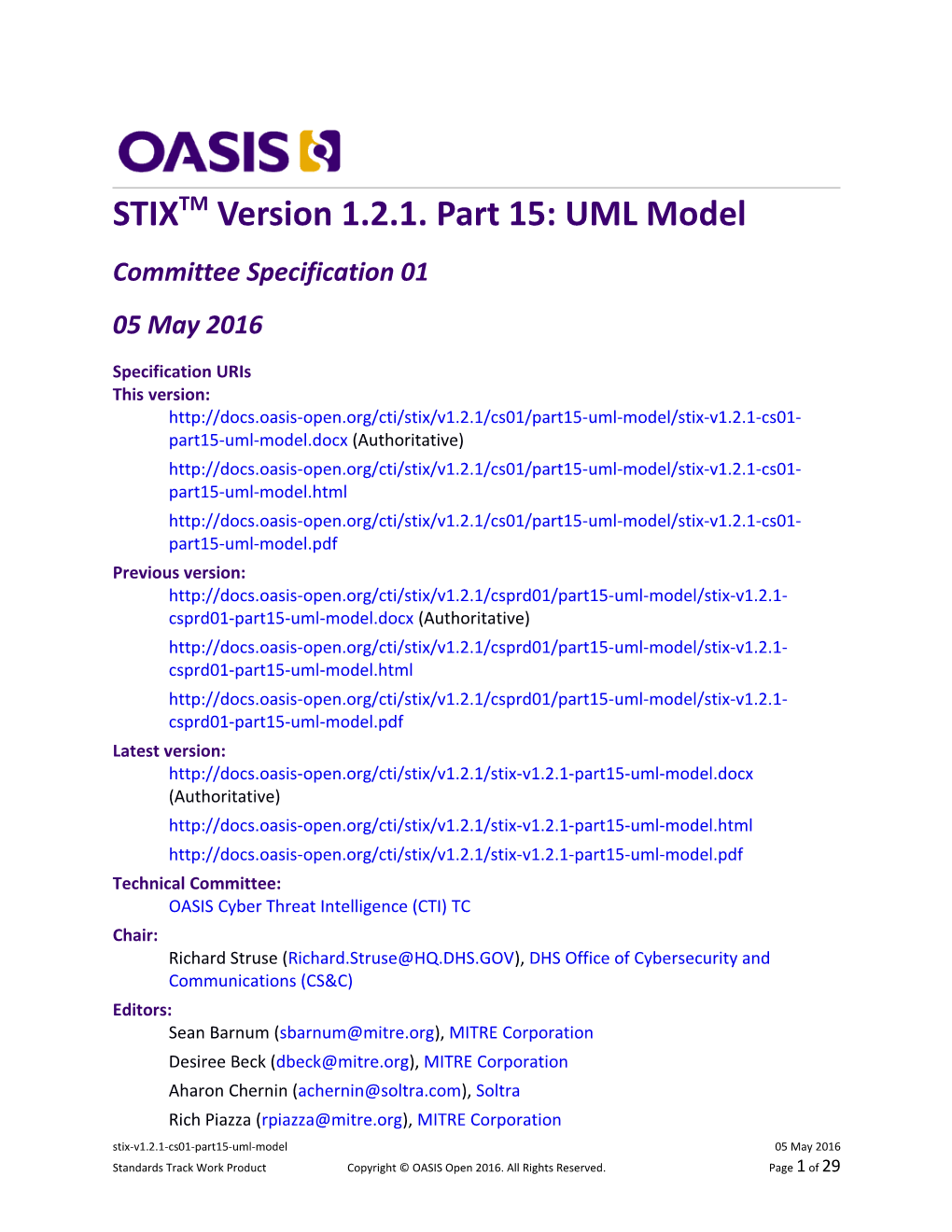 STIX Version 1.2.1. Part 15: UML Model