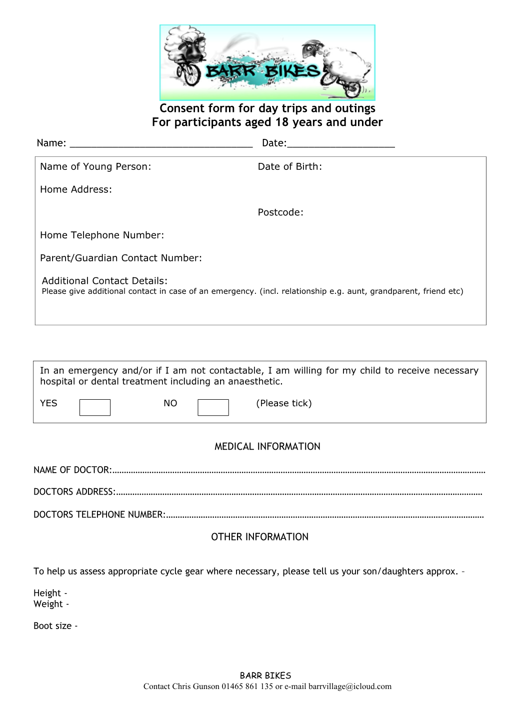 Consent Form for Day Trips and Outings