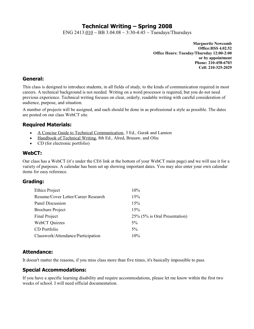 Technical Writing - Fall 2007