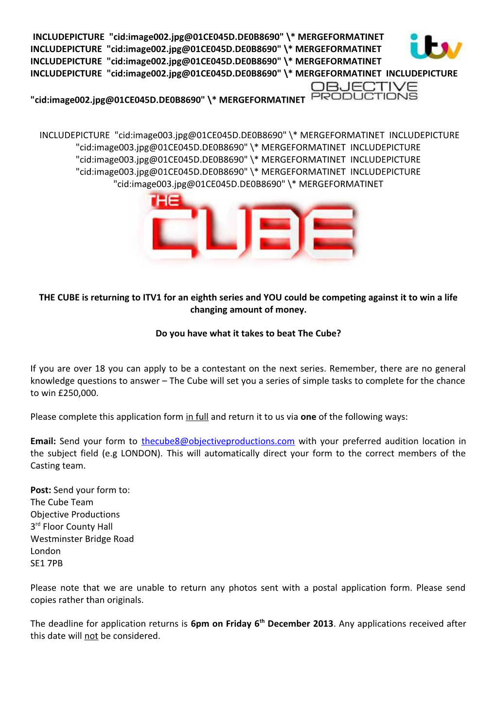 The Cube Application Form