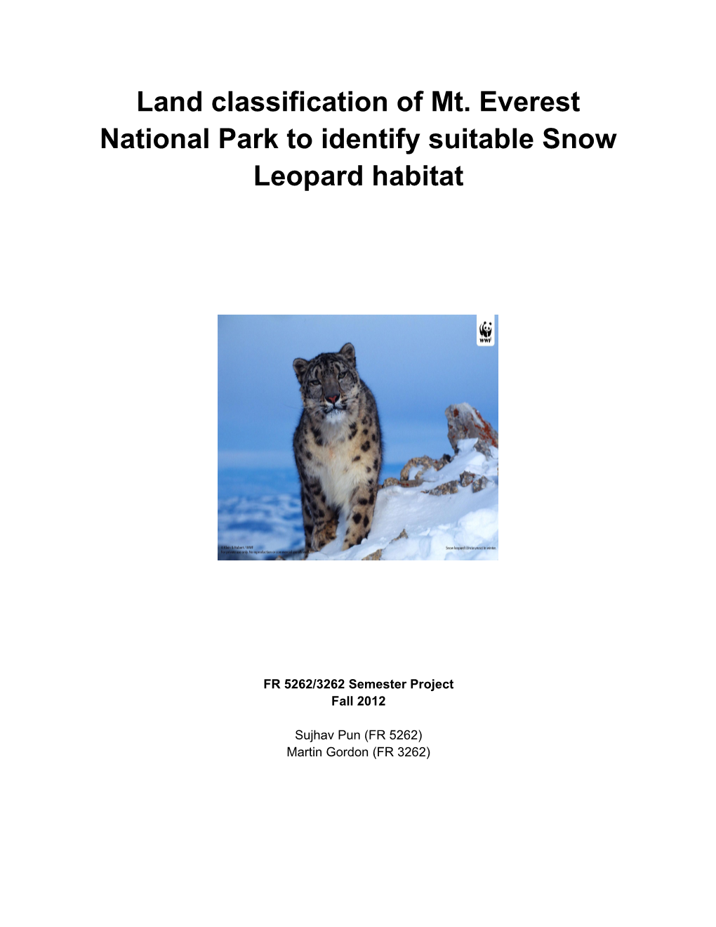 Land Classification of Mt. Everest National Park to Identify Suitable Snow Leopard Habitat