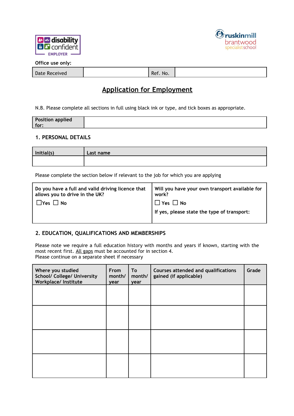 Application for Employment s192