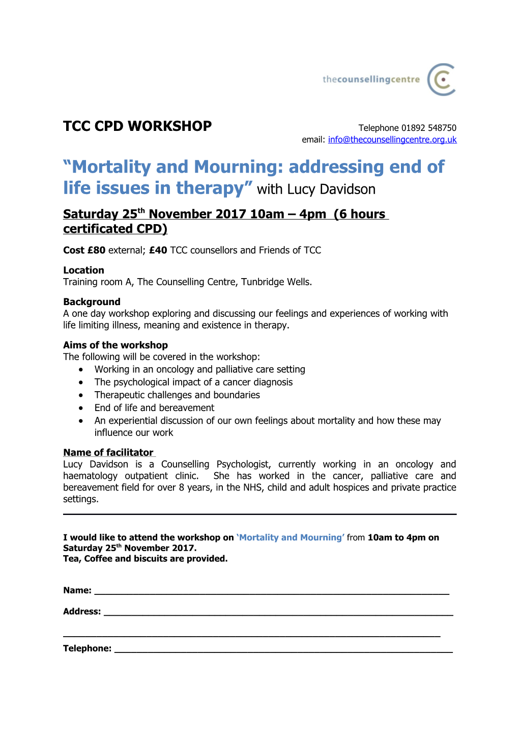 TCC CPD WORKSHOP Telephone 01892 548750