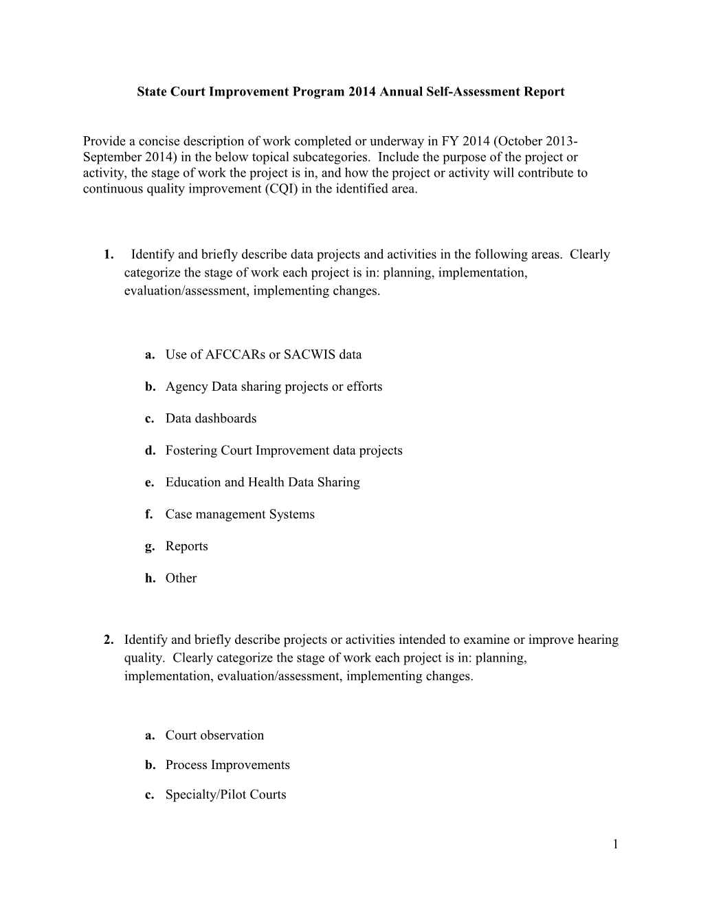 State Court Improvement Program 2014 Annual Self-Assessment Report