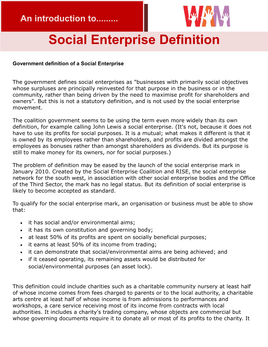 Government Definition of a Social Enterprise