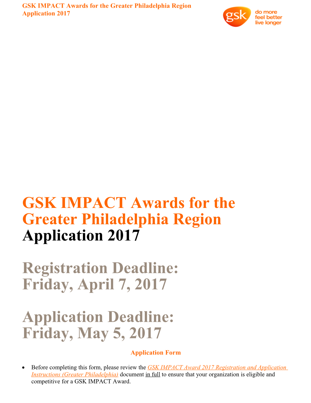 GSK IMPACT Awards for the Greater Philadelphia Region