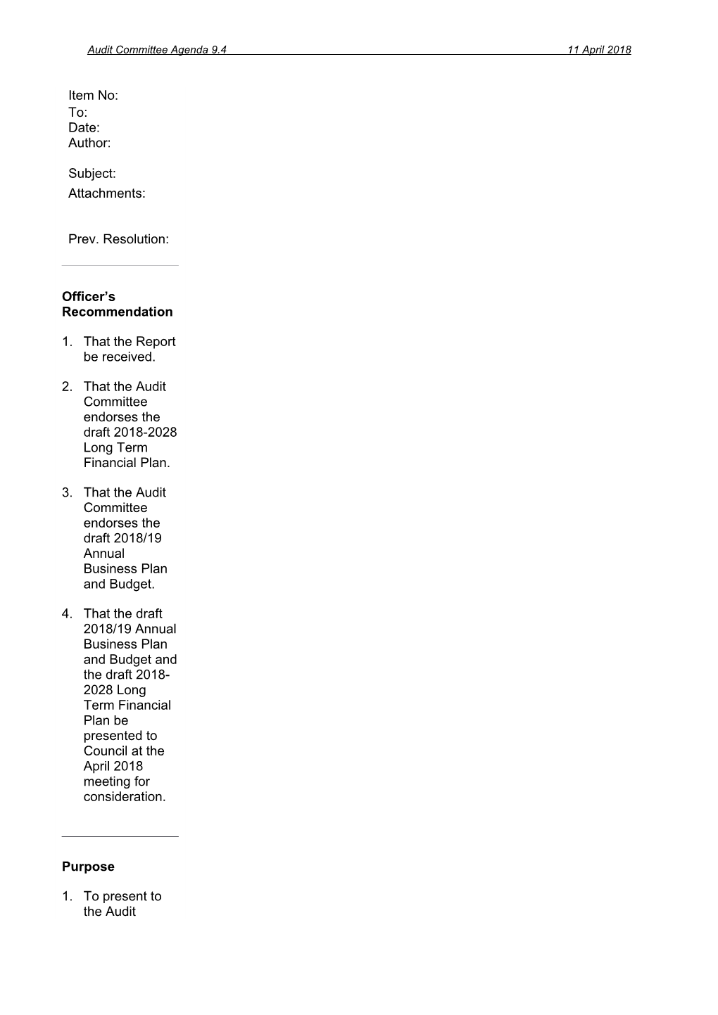 Audit Committee Agenda 9.411 April 2018