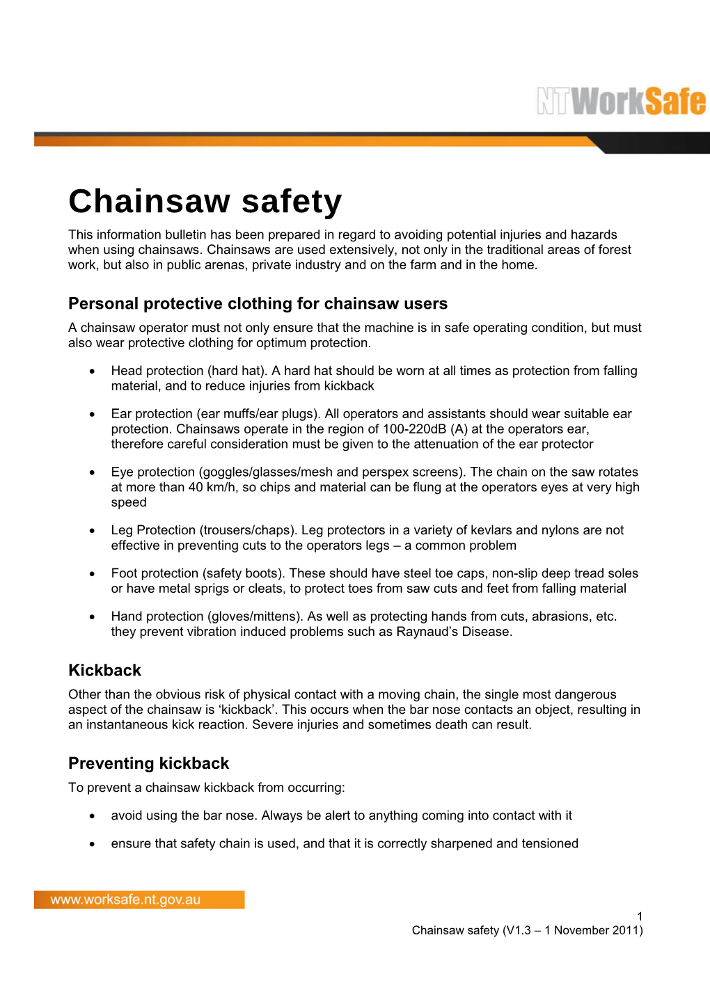 Personal Protective Clothing for Chainsaw Users