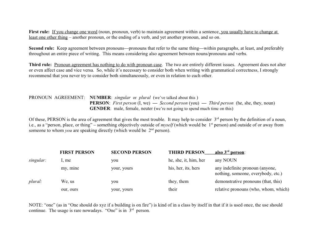 PRONOUNS: AGREEMENT: NUMBER (Singular Or Plural) and PERSON (1St, 2Nd, 3Rd Person)