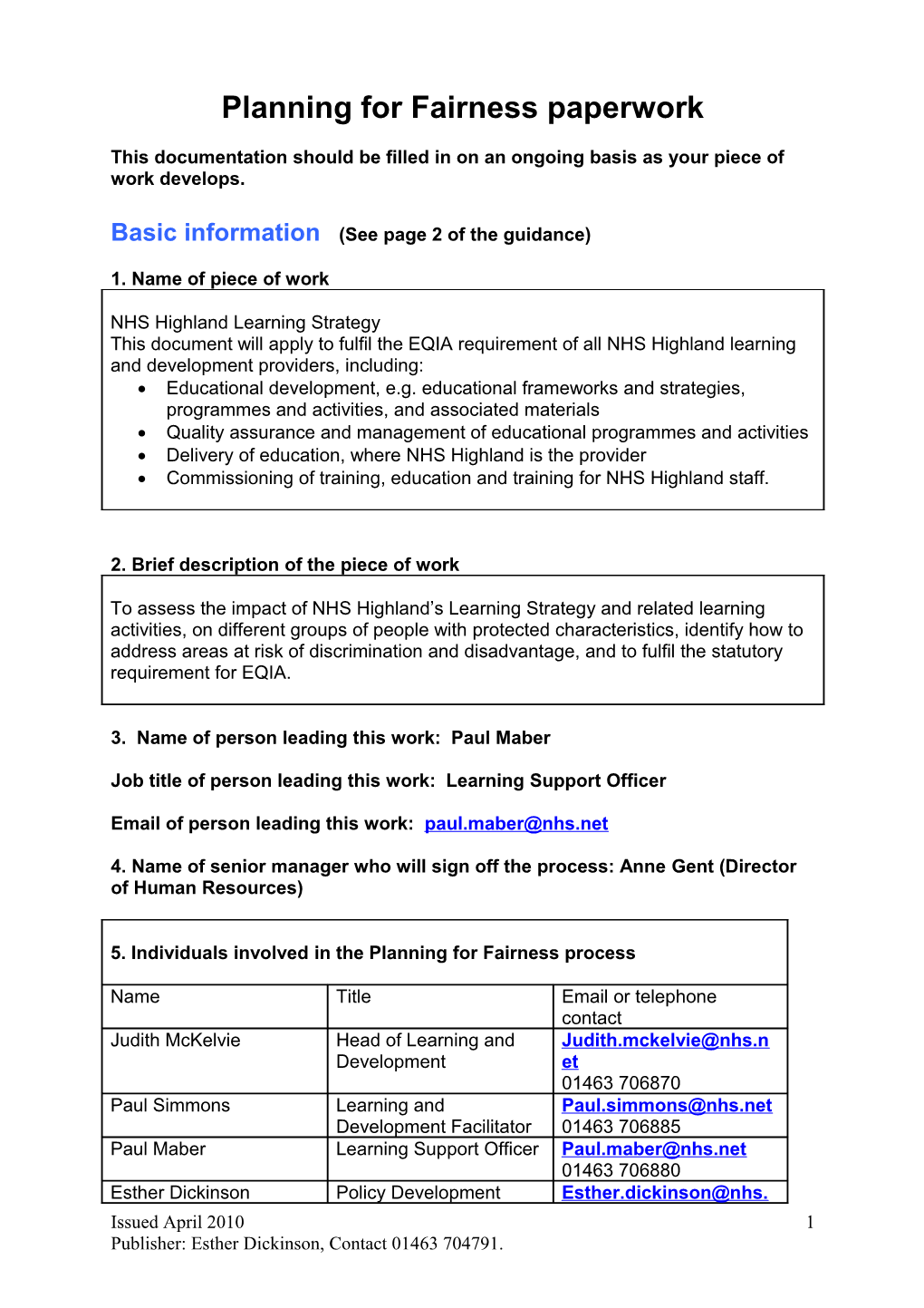 Planning for Fairness Paperwork