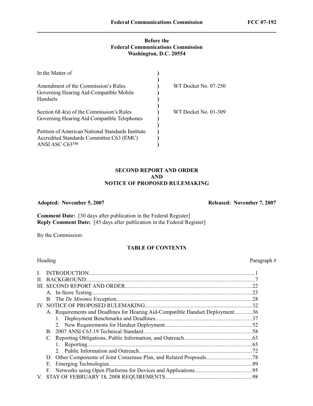 Federal Communications Commission FCC 07-192