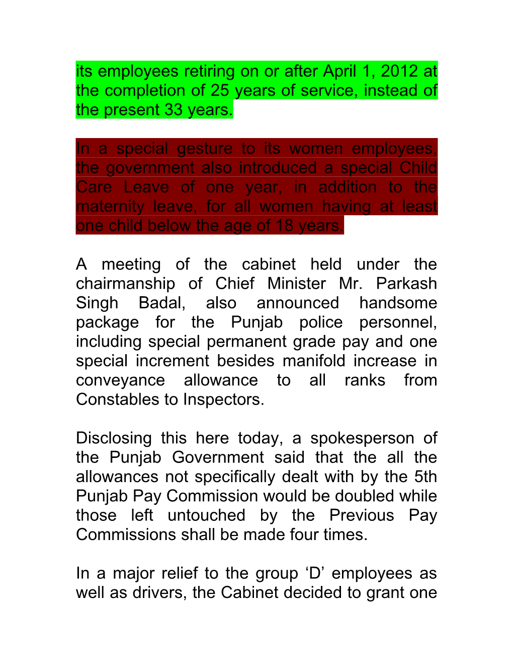 Punjab Cabinet Revives ACP Scheme, One Year Special Leave for Women Employees, Adhoc Staff