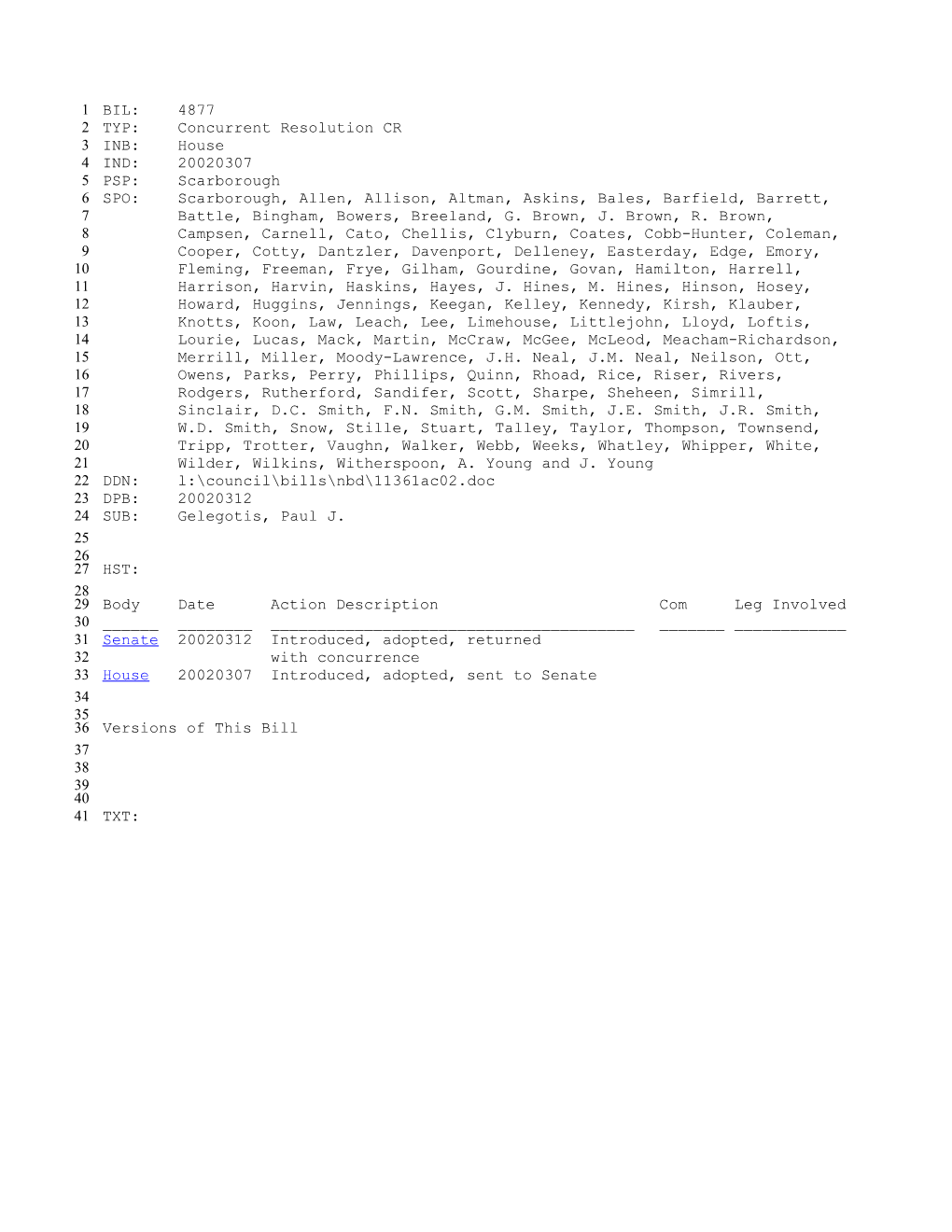 2001-2002 Bill 4877: Gelegotis, Paul J. - South Carolina Legislature Online
