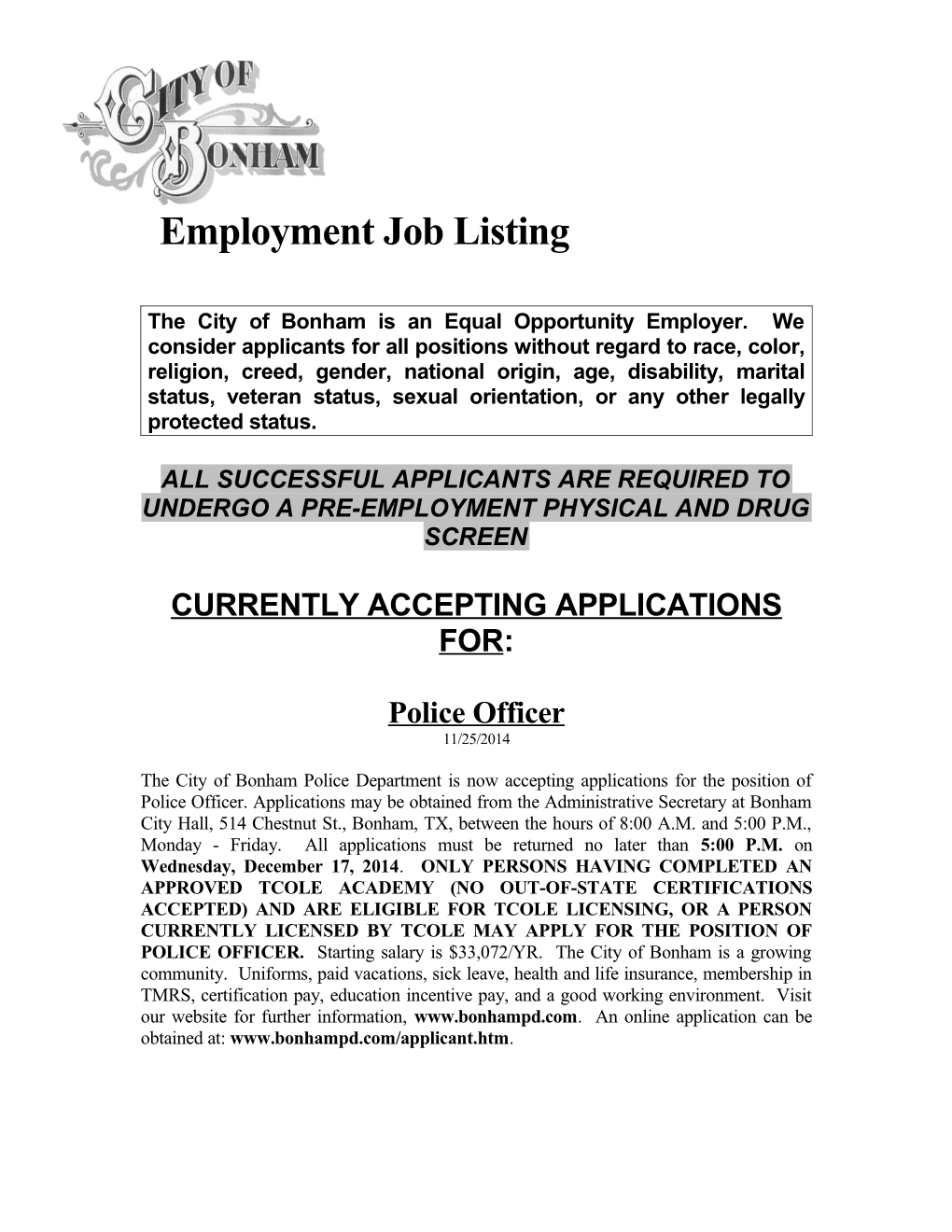 Employment Job Listing