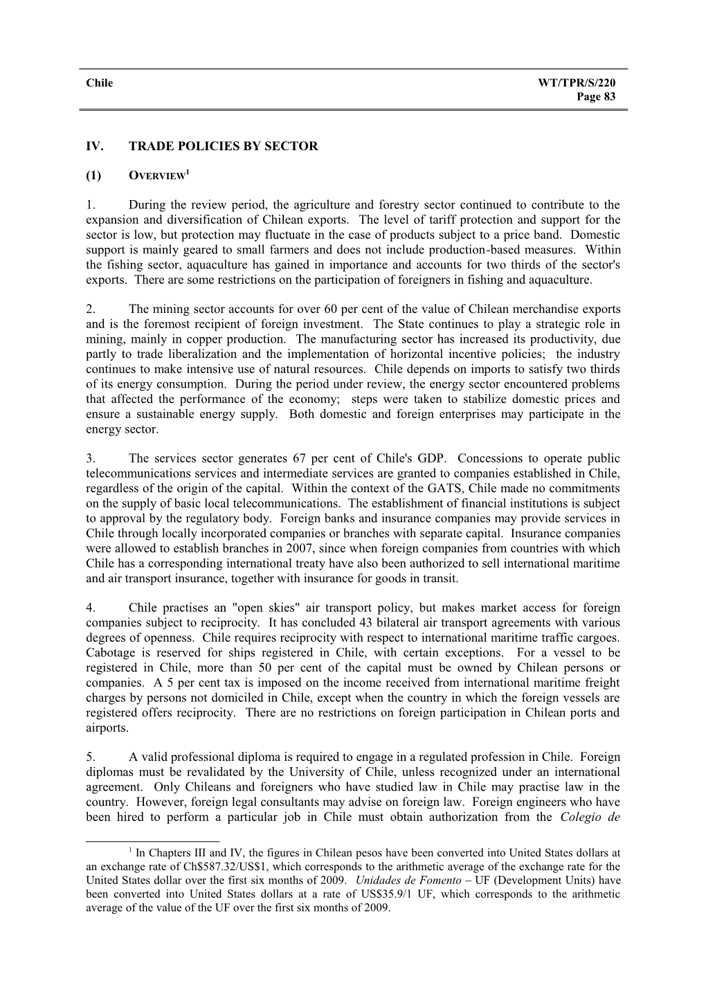 IV. Trade Policies by Sector s3