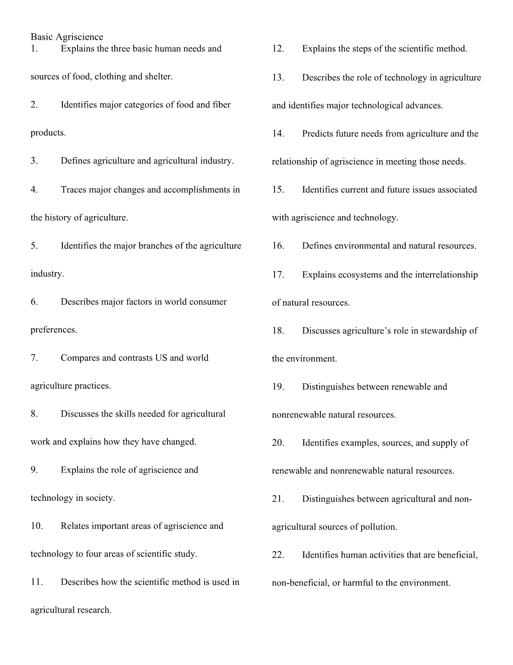 2. Identifies Major Categories of Food and Fiber Products