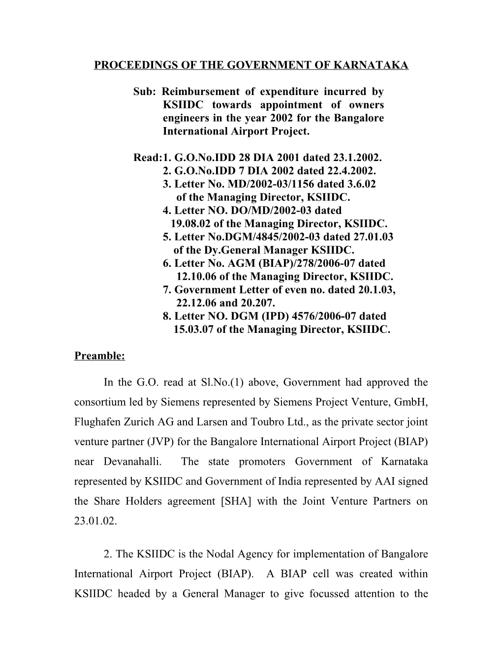 Proceedings of the Government of Karnataka s1