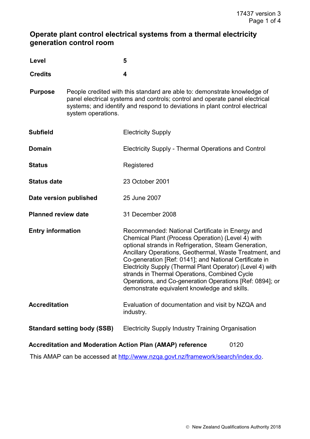 17437 Operate Plant Control Electrical Systems from a Thermal Electricity Generation Control