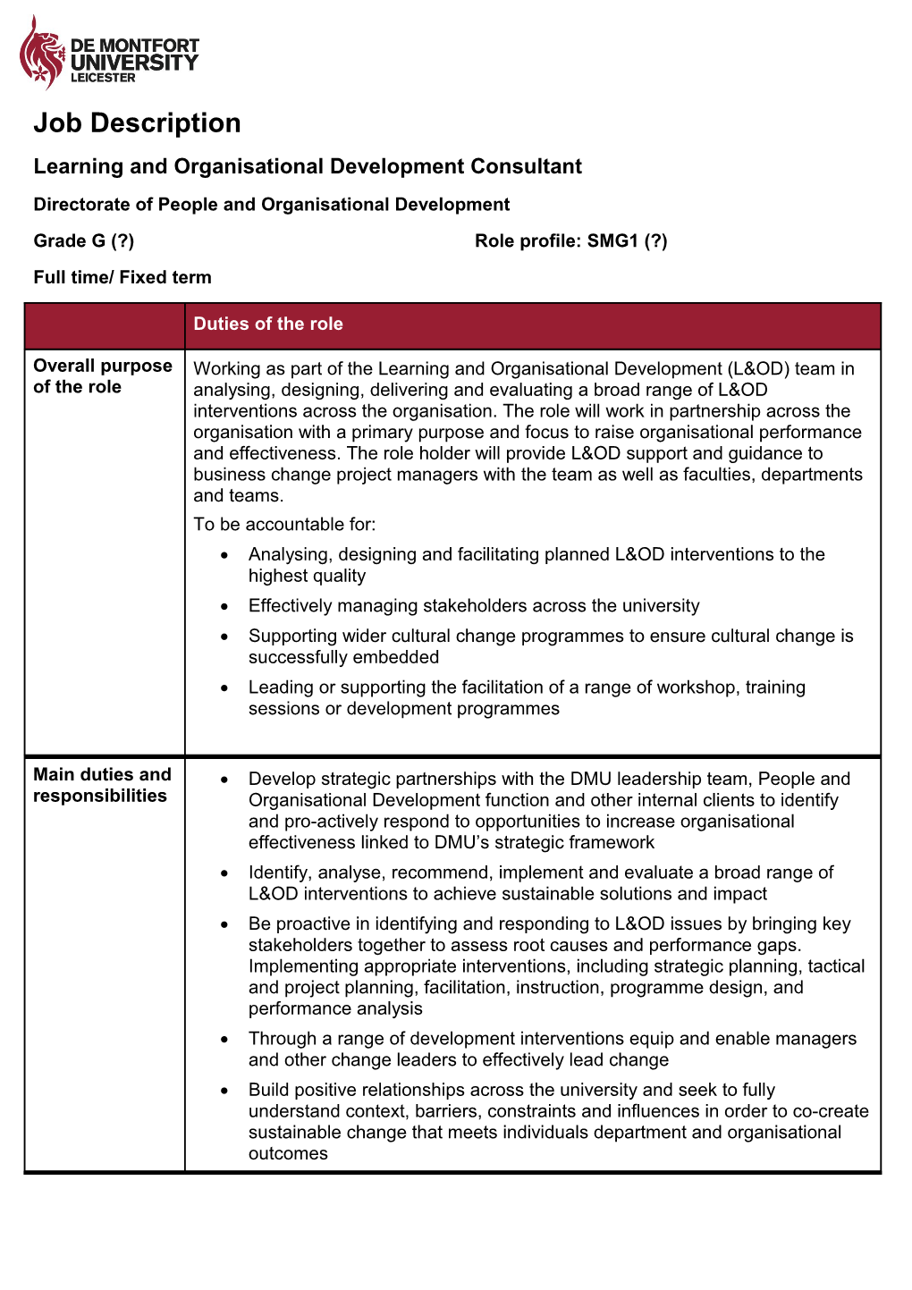 Learning and Organisational Development Consultant