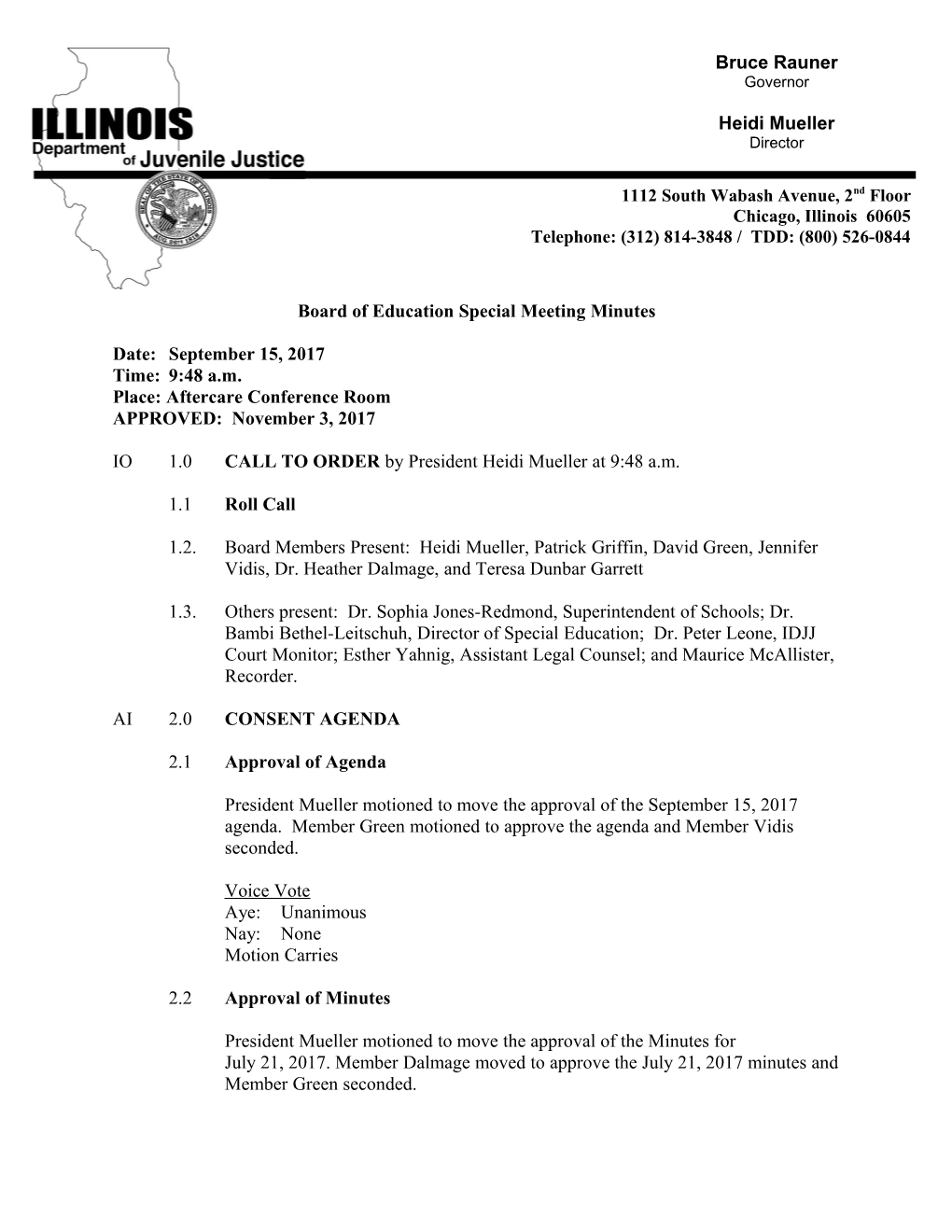 Board of Education Special Meeting Minutes