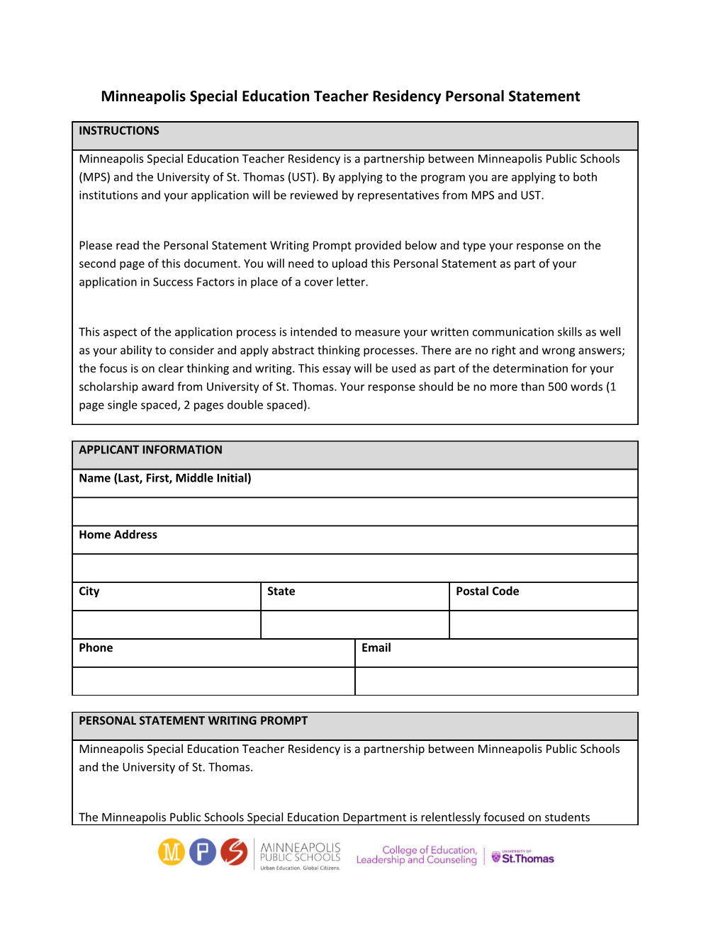 Minneapolis Special Education Teacher Residency Personal Statement