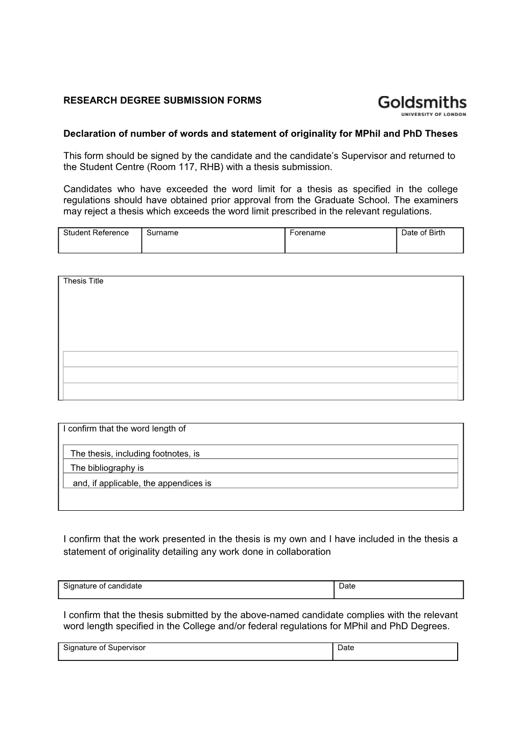 Declaration of Number of Words and Statement of Originality for Mphil and Phd Theses