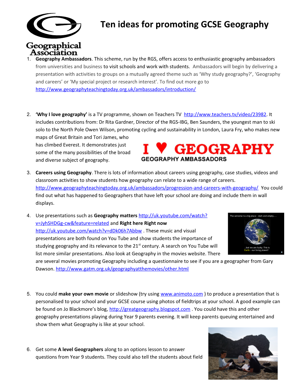 Ten Ideas for Promoting GCSE Geography