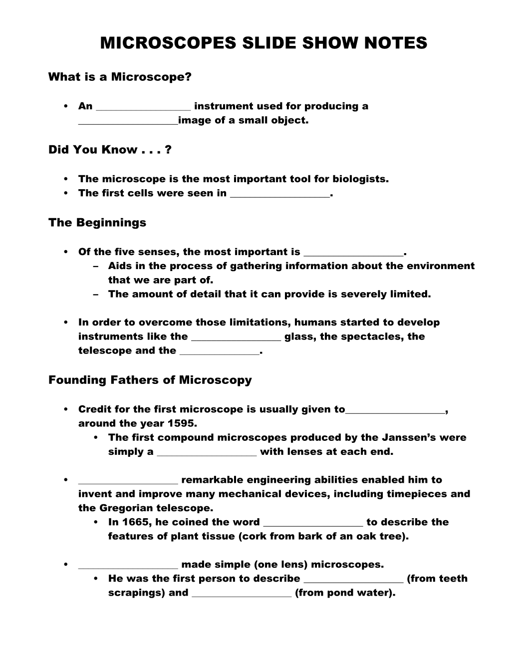 Microscopes Slide Show Notes