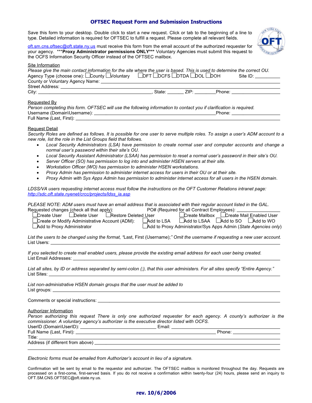 OFTSEC Request Form
