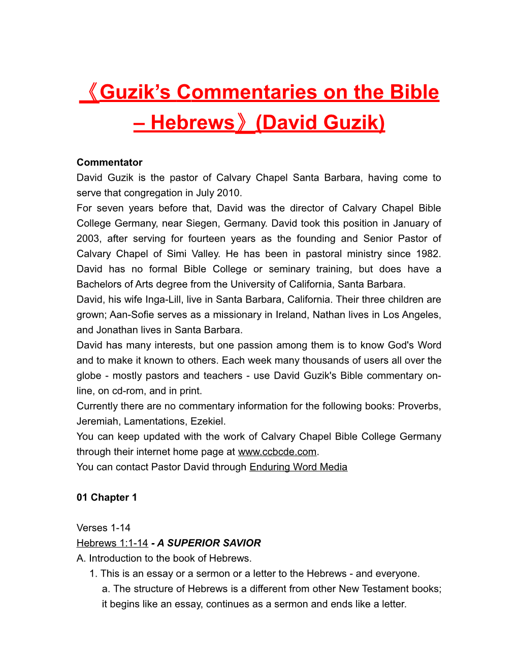 Guzik S Commentaries on the Bible Hebrews (David Guzik)