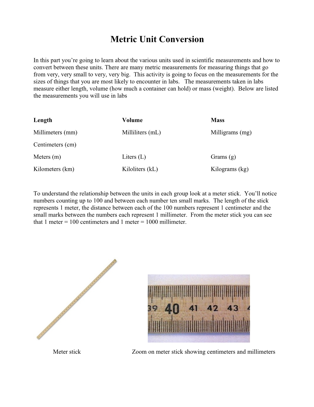 Metric Unit Conversion